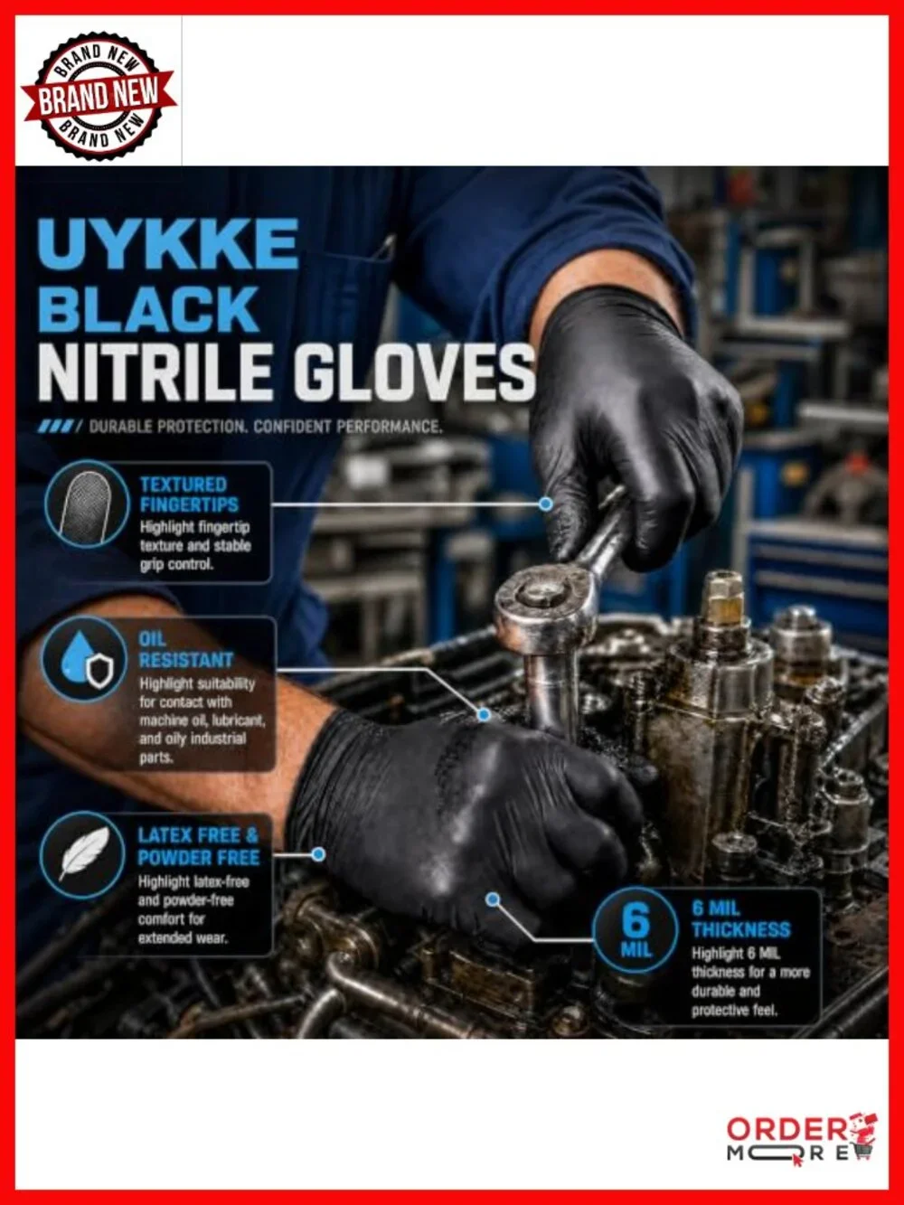 6 Mil Nitrile Disposable Gloves Heavy Duty Powder Free Latex Free 1000 Pcs